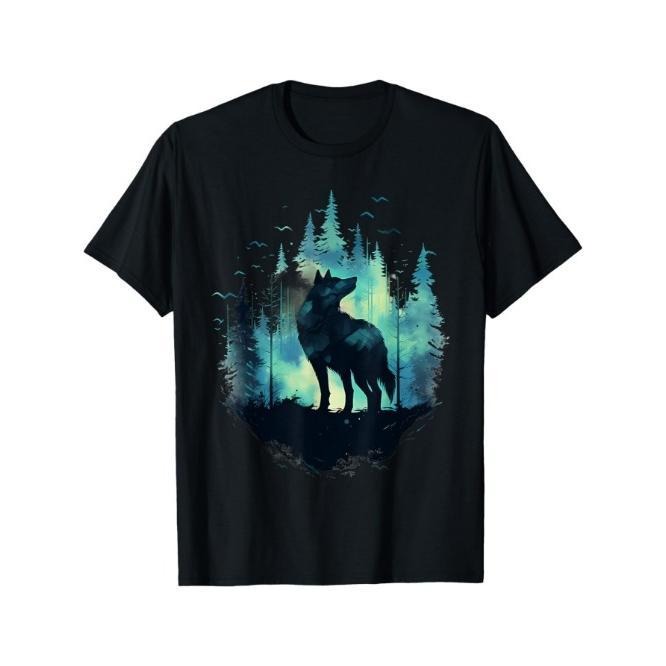 Outdoor men's crew neck T-shirt, comfortable and breathable, Wolf rainbow animal lovers art landscape wildlife T-shirt, everything goes with it Made in USA