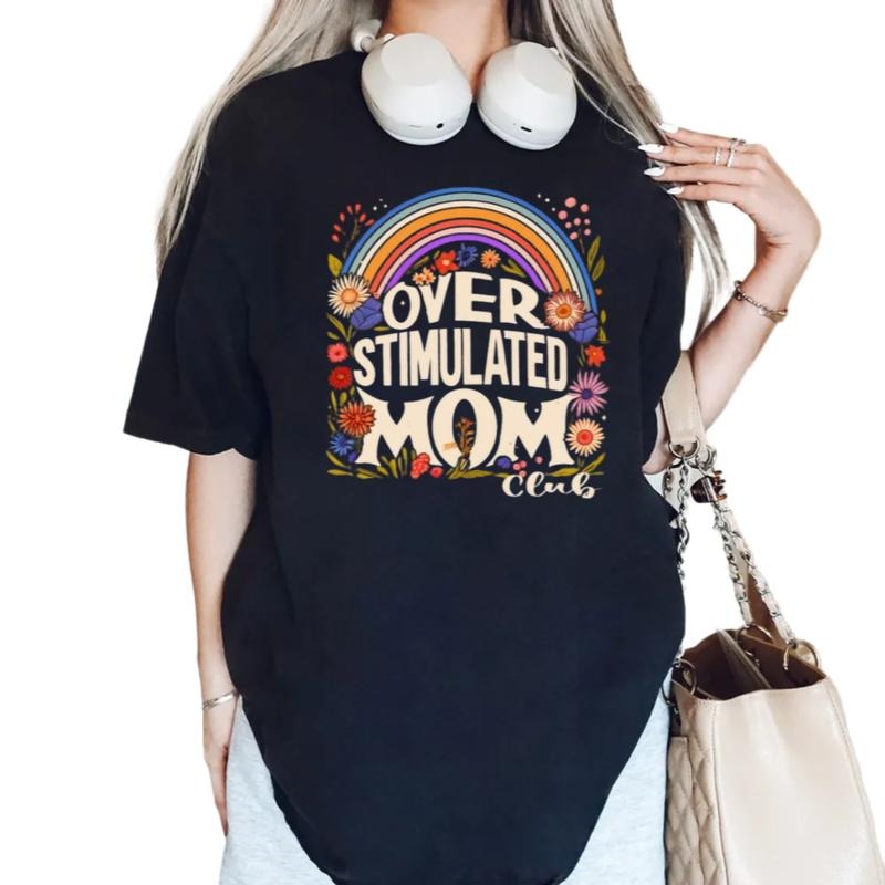 Over Stimulated Moms Club Shirt, Retro Shirt For Moms, Gift For Mama, Mothers Day Gift, Mom Birthday Gifts, Short Sleeve Crew Neck Top, Casual Clothing