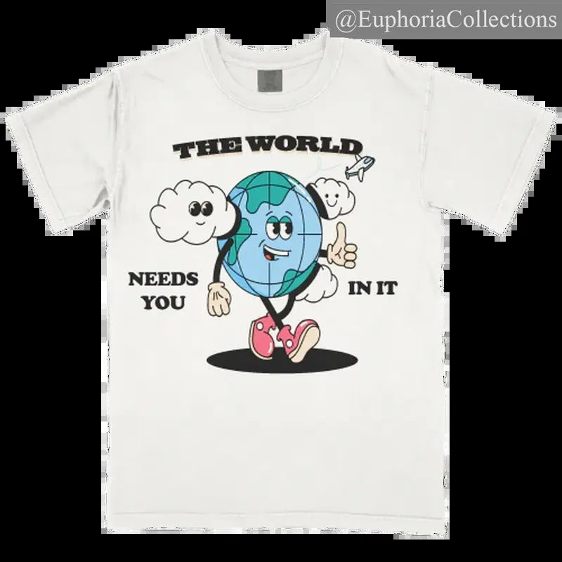 PE The World Tee Planet Euphoria Shirt, Vintage Style 90s Retro Unisex Streetwear Tee , Retro Chic Tee
