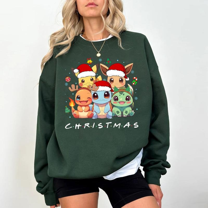 POKEMON Christmas Sweatshirt, Anime Sweatshirt, 90's Pokemon Lovers Christmas SweatShirt, Christmas Gifts For Pokemon Lovers, Pokémon Christmas Sweatshirt, Bulbasaur Christmas Shirt, Pikachu Christmas, Charmander Christmas, Squirte Christmasstyle{n002}2