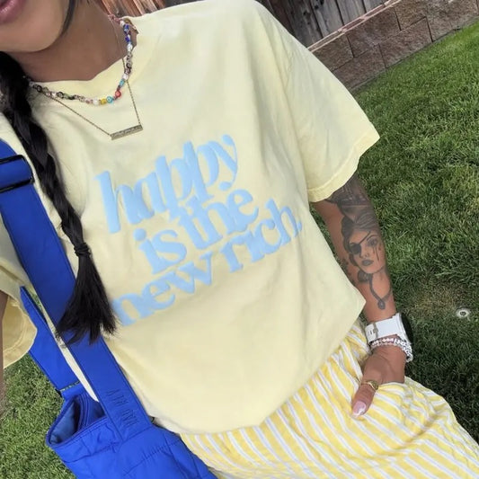 PUFF 'Happy is the New Rich' Neon T-Shirt, 3D PUFF Comfort Colors T-Shirt