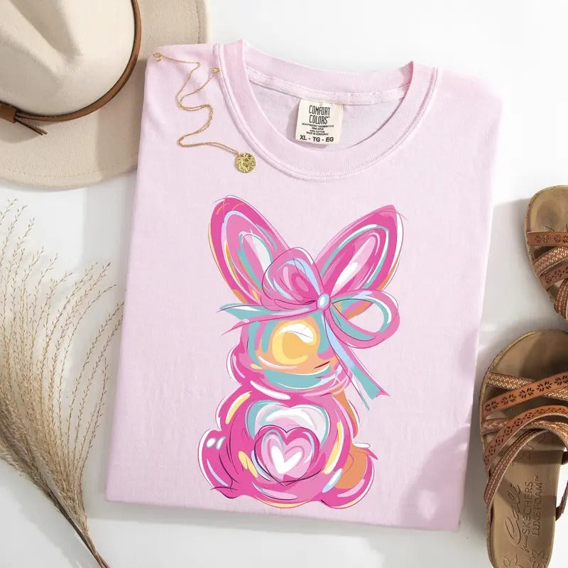 Painted Pastel Bunny, Easter, Bunny, Jesus, Rabbit, Holiday Tshirt, Women's Comfort Colors Tee