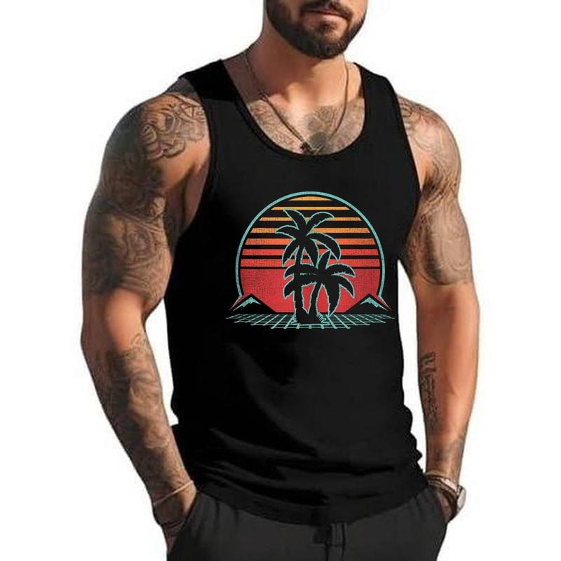 Palm Tree Retro Vintage 80s Style Unisex Tank Top, Cotton, Size S-3XL