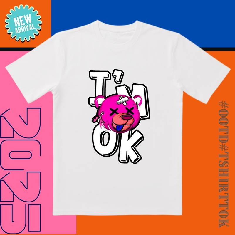 'I'm OK' Black Tee | 3D Cut & Neon Clash | Trendy All-Day Style for Streetwear/Date/Party