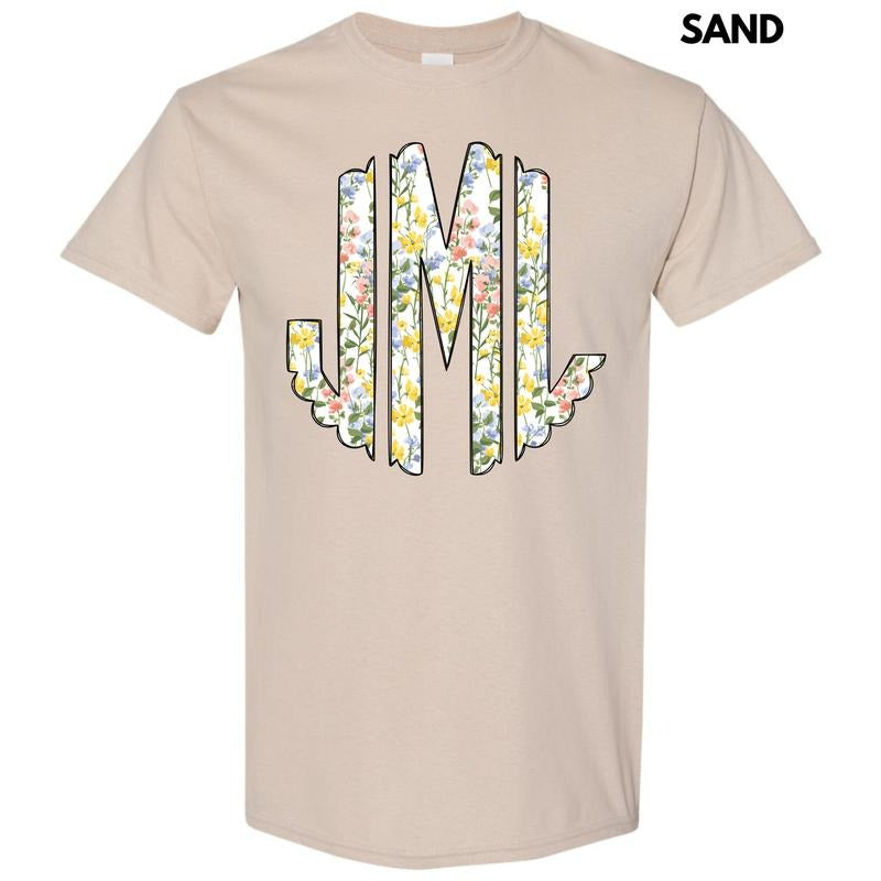 Pastel Blooms Monogram Gildan Short Sleeve T-Shirt 'NLB'