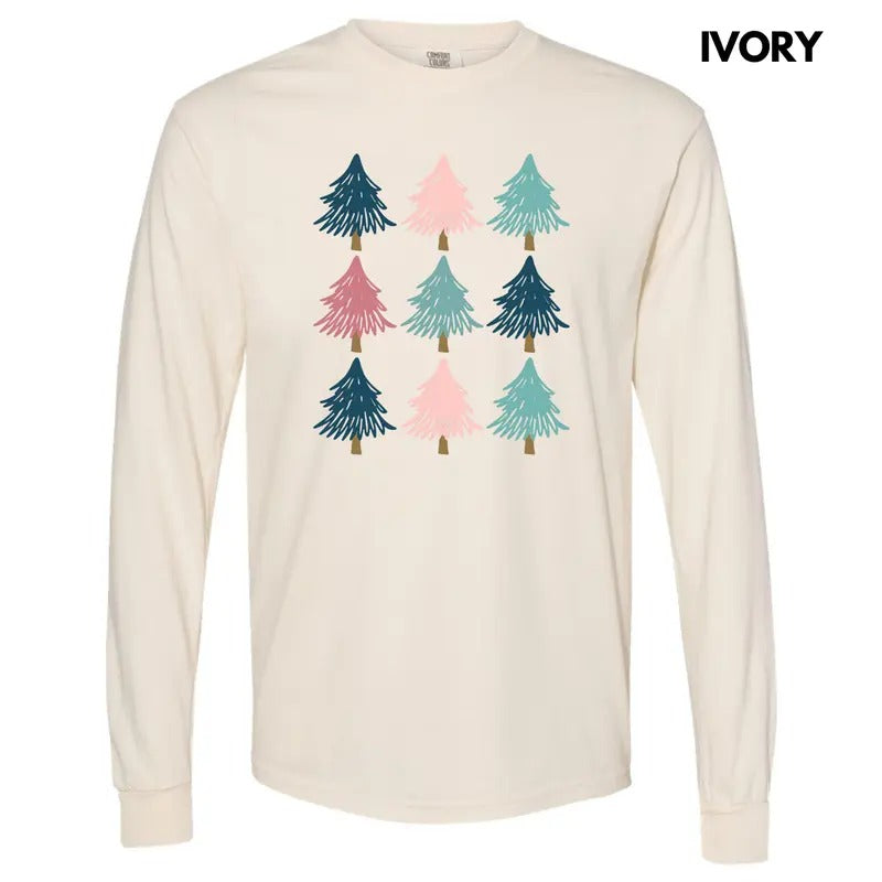 Pastel Tree Collage Long Sleeve Comfort Colors T-Shirt