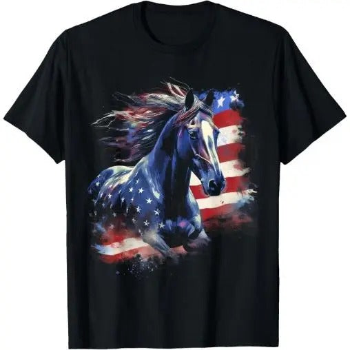 Patriotic Horse American Flag Horseback Riding Western Farm T-Shirt Made in USAstyle{n002}2