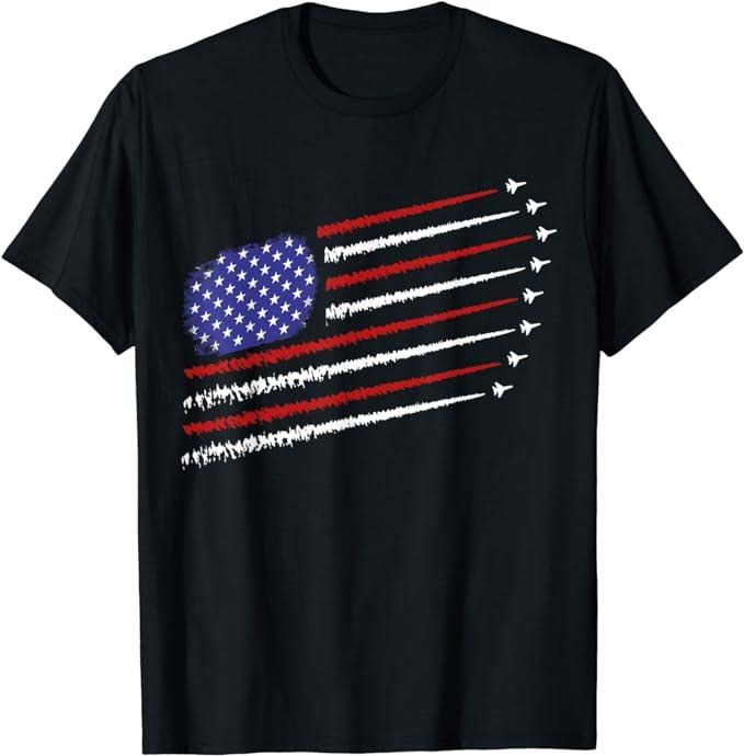 Patriotic Shirts For Men, Fighter Jets With USA American Flag 4th of July Celebration T-Shirt Menswear Top Casual Cotton Fashion Basic