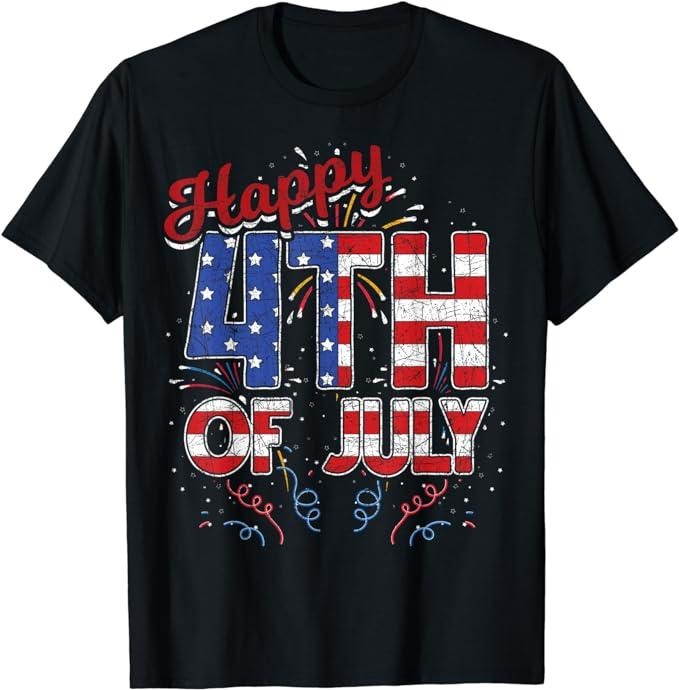Patriotic Shirts For Men, Fireworks Happy 4th Of July US Flag American 4th Of July T-Shirt Menswear Top Casual Cotton Fashion Basic