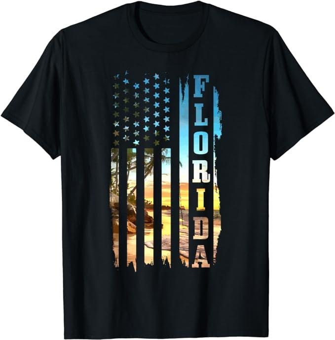 Patriotic Shirts For Men, Florida American Flag Pride Beach Surfer Patriotic Gift T-Shirt Menswear Top Casual Cotton Basic Fashion