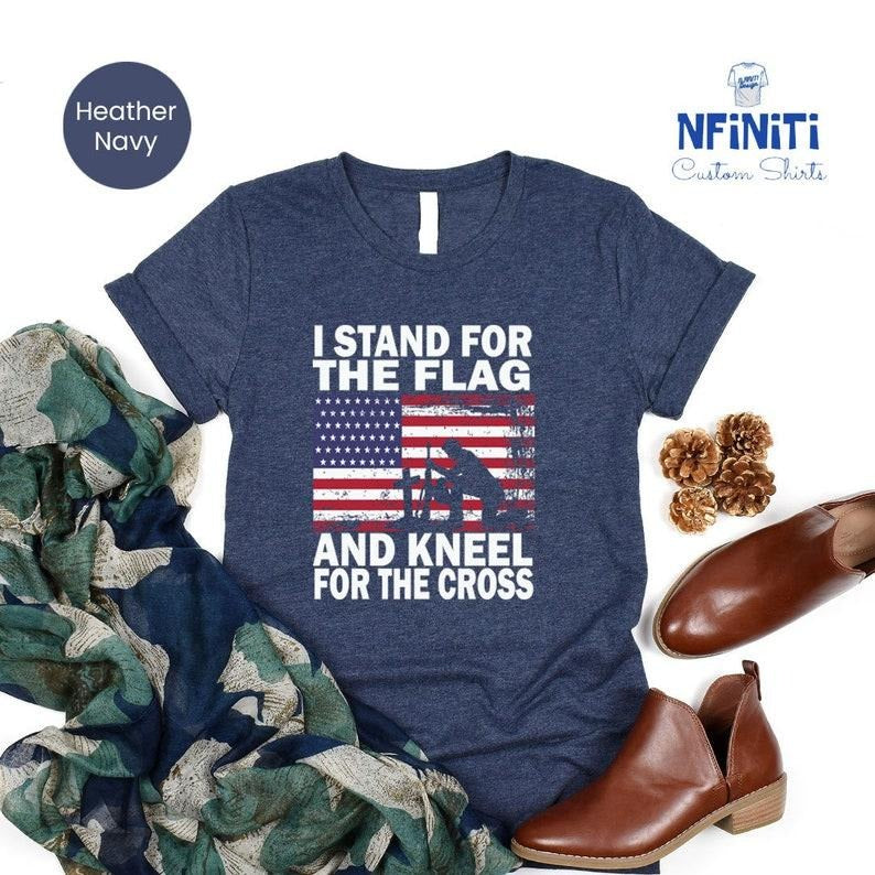 Patriotic shirt, American Flag Shirt, 4th of July Shirt, American Flag Shirt, USA Shirt, I stand for the flag shirt, kneel for the cross tee