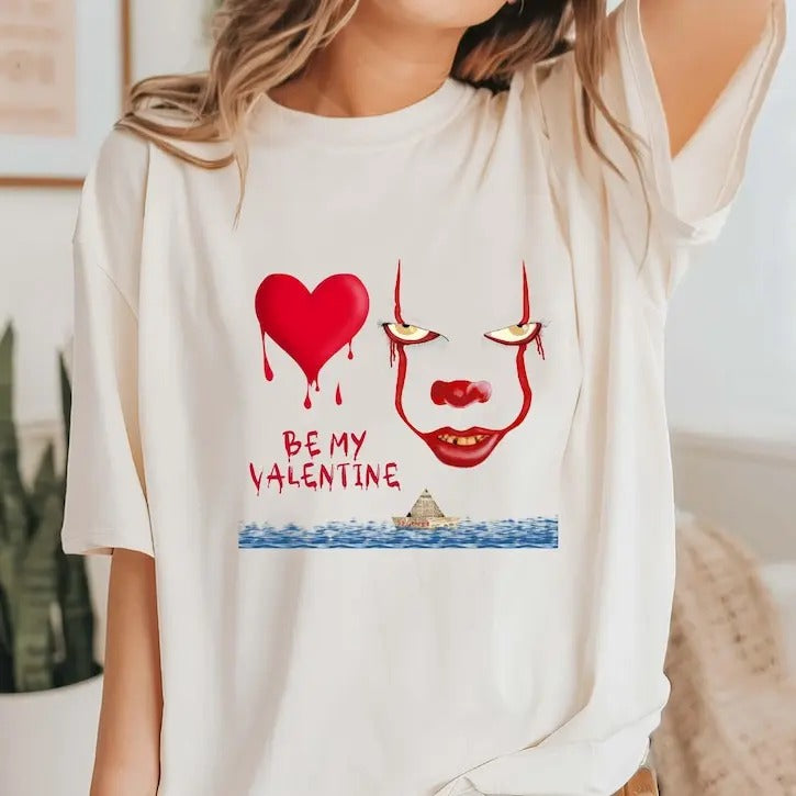 Pennywise Valentine's Day Shirt, Be My Valentine Shirt, Horror Movie Character Shirt, Valentine Bloody Heart Shirt, Terrible Valentine Tee
