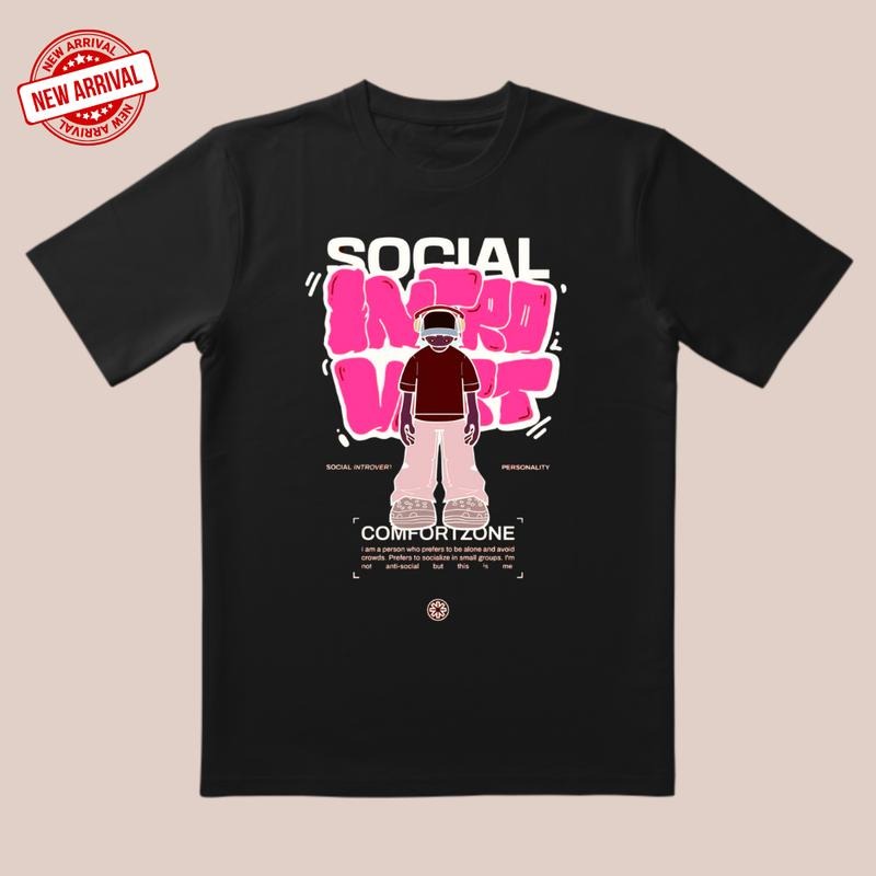 'Socially Friendly' Tee | 3D Cut & Soft Glow Texture | Comfort Zone Style for Home/Date/Personal Expression