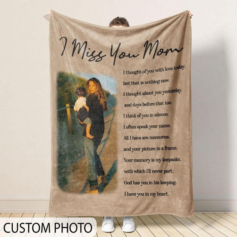 Personalized In Memory Of Photo Blanket, I Miss You Mom Memorial Blanket, Sympathy Keepsake Blanket, Loss Of Mom Gift, Memorial Dad Gift