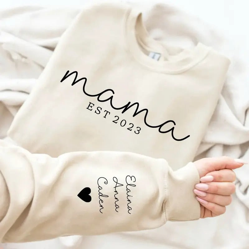 Personalized Mama Christmas Sweatshirt, Mama Custom Christmas Shirt, Custom Mama Mimi Gammy Gigi Shirt, Gift for Grandma Womenswear Hoodie Print Printed