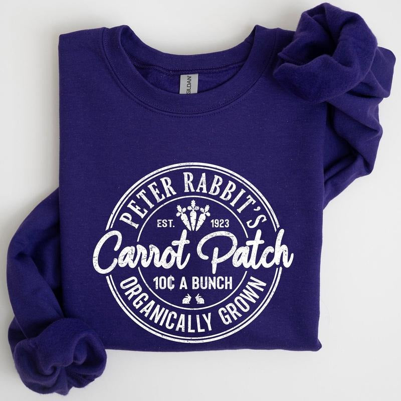 Peter Rabbit's Carrot Patch, Retro Farm Sign, Easter Sweatshirt, Women's Crew Neck, Crewneck