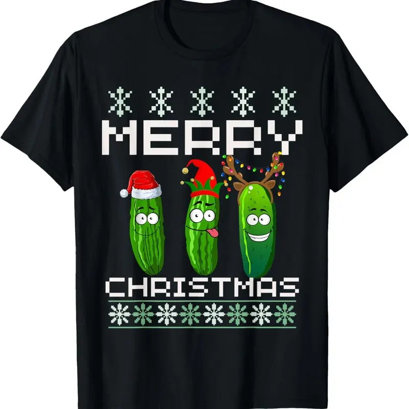 Pickle Lover Xmas Lighting Santa Ugly Pickle Christmas T-Shirt