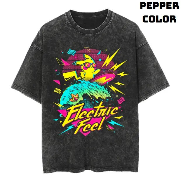 Pikachu Electric Feel Vintage Tee, Pikachu T-Shirt, Pokemon Graphic Tees, Unisex Anime Manga Shirt Top Menswear Womenswear Streetwear