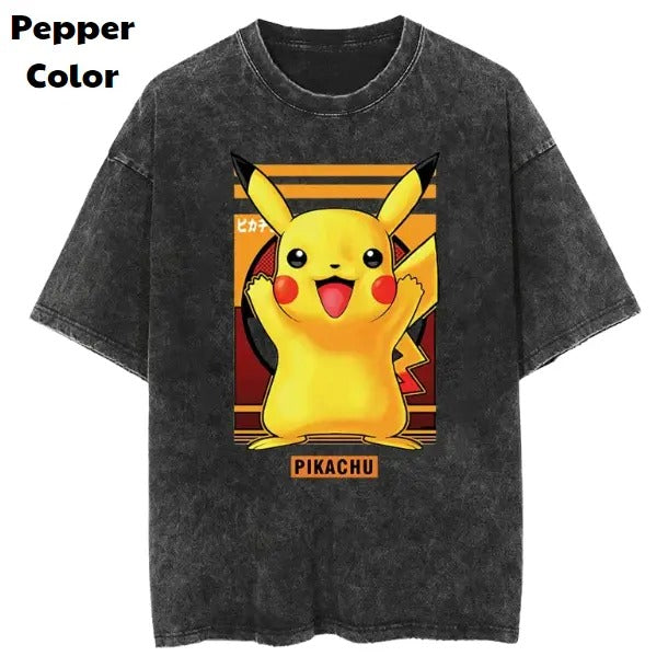 Pikachu Print Vintage Tee, Pikachu T-Shirt, Pokemon Graphic Tees, Pokemon Shirt, Unisex Anime Shirt, Menswear Womenswear Streetwear