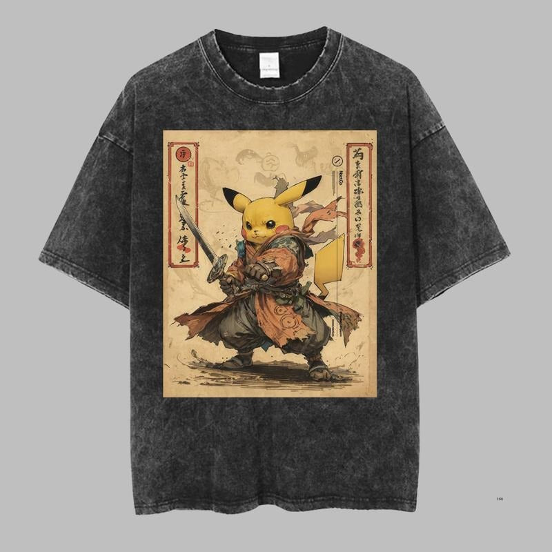 Pikachu Vintage Tee, Pokemon Graphic Tee, Pikachu Samurai T-Shirt, Anime Shirt, Gift For Pokemon Fans, Unisex Anime Gift For Menswear Womenswear Top