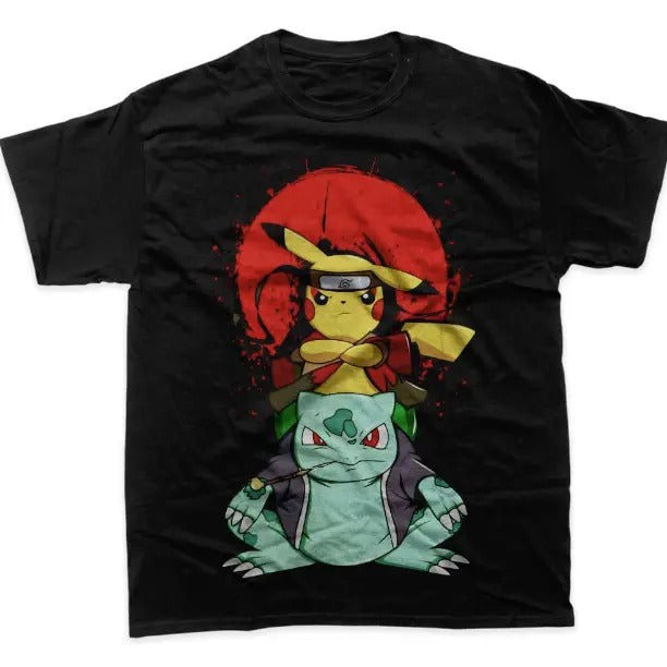 Pikachu x Bulbasaur T-Shirt, Pokémon x Naruto Shirt, Unisex Anime Shirt, Pokemon Graphic Tees Menswear Womenswear Streetwear Underwear Tshirt