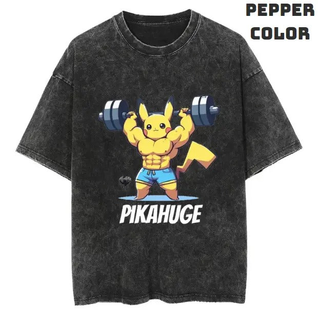 Pikahuge Gym Vintage Graphic Tees, Pikachu Tshirt, Pokemon Shirts, Pokemon Merch, Anime Manga Shirt, Anime Clothing, Unisex Casual Outfits, Crew Neck Gifts For Men Women Streetwear Menswear Womenswear