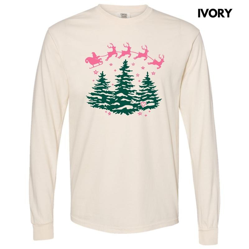 Pink Flying Santa Christmas Long Sleeve Comfort Colors T-Shirt 'NLB'