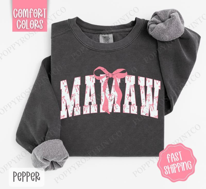 Pink Mamaw Bow Comfort Colors Sweatshirt, Women's Crewneck, Cute Women's Sweater