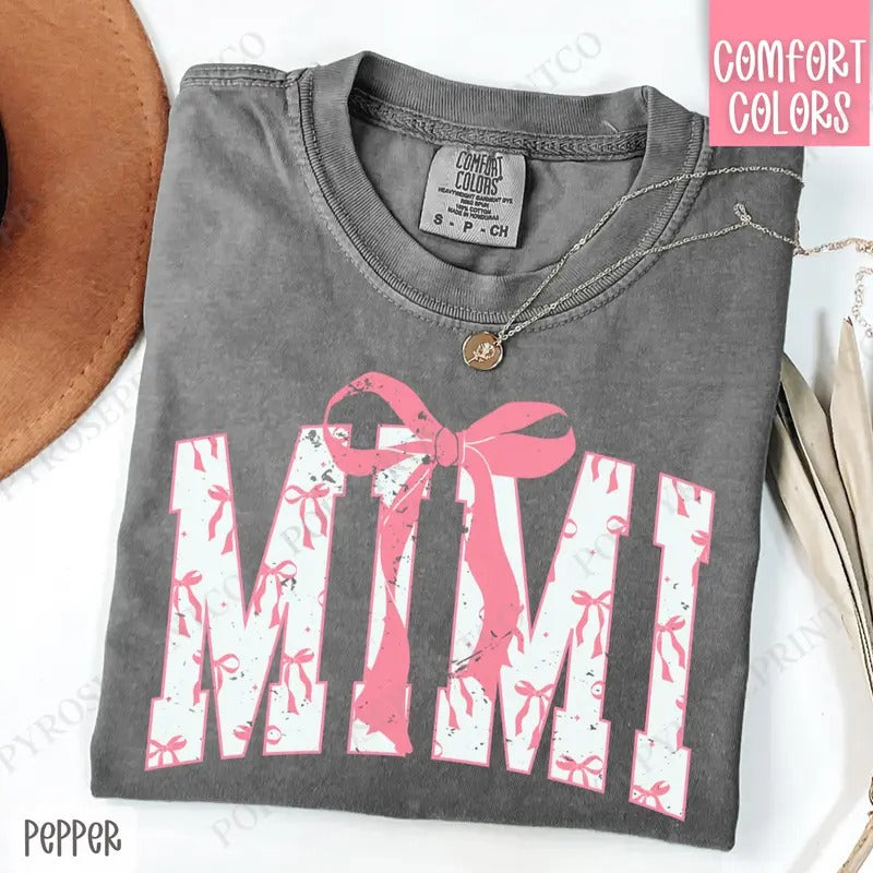 Pink Mimi Bow Shirt Comfort Colors, Women's Tee, Cute Women's Tshirt