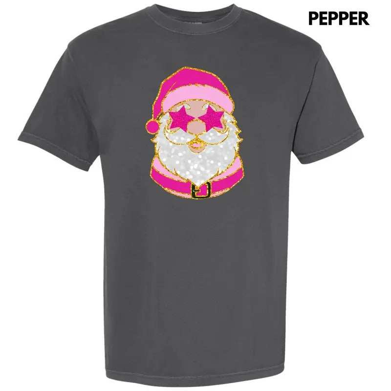 Pink Star Eyes Santa FAKE Glitter Comfort Colors T-Shirt 'NLB'
