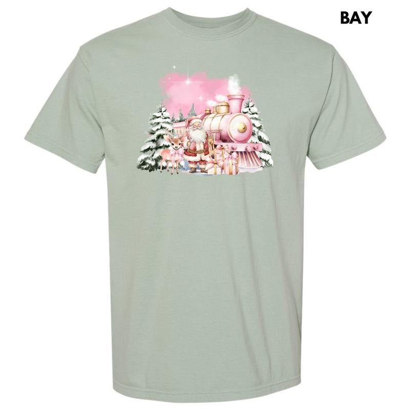 Pink Train & Santa Holiday Comfort Colors T-Shirt 'NLB'