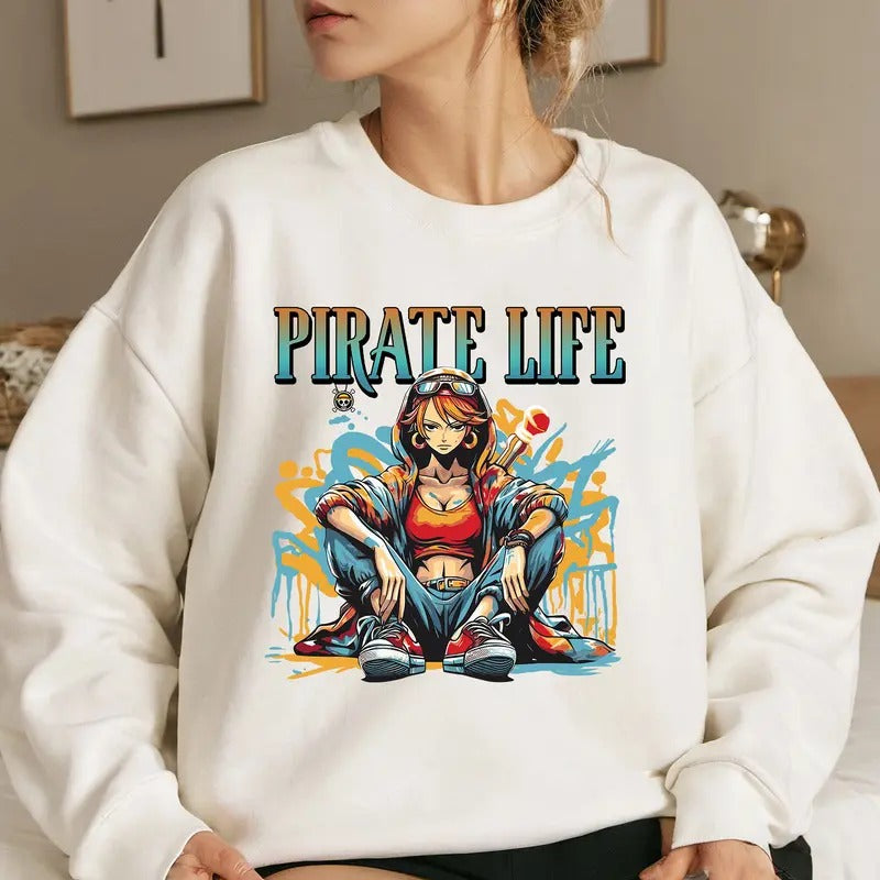 Pirate Life Cat Burglar Straw Hat OP Shirt Crewneck Hoodie, Anime Shirt Comfort Fabric