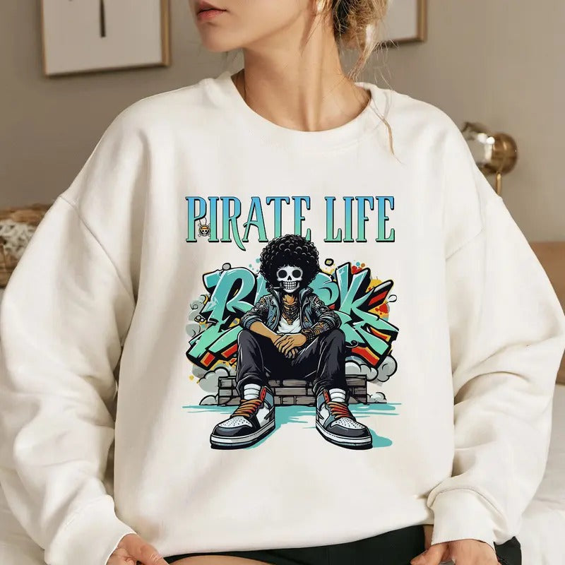 Pirate Life Soul King Brook Straw Hat OP Shirt Crewneck Hoodie, Anime Shirt Comfort Cotton