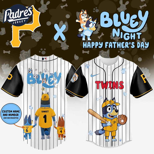 Pittsburgh Pirates MLB x Bluey Happy Fathers Day Custom Baseball Jersey - Padres Jersey Oasis: Elevate Your Baseball Style Game