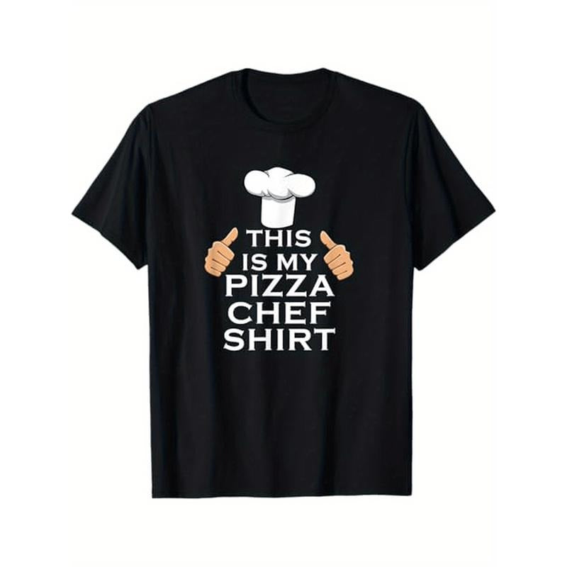 Pizza Chef Print T-Shirt - 100% Cotton, Casual Crew Neck, Short Sleeve, All-Season Comfort, Slight Stretch, Knit Fabric, Hot Stamped, Regular Fit, No Padding - Perfect for Weekends & Gifts Made in USA