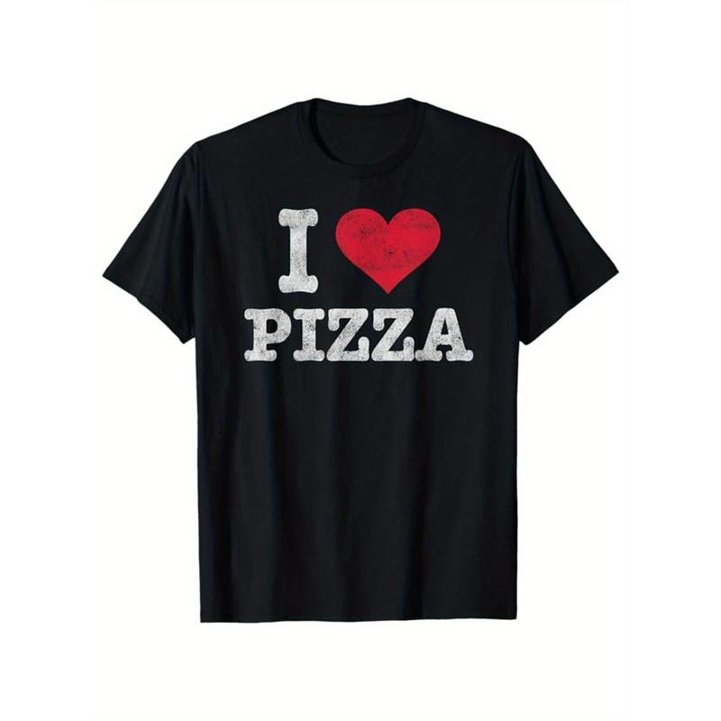 Pizza Printed, Men's Cotton T-shirt, Food Graphic Tee Men's Outdoor Clothes, Men's Clothing, Casual Short Sleeve Crew Neck T-shirt, Soft Comfortable Top made in usastyle{n002}2