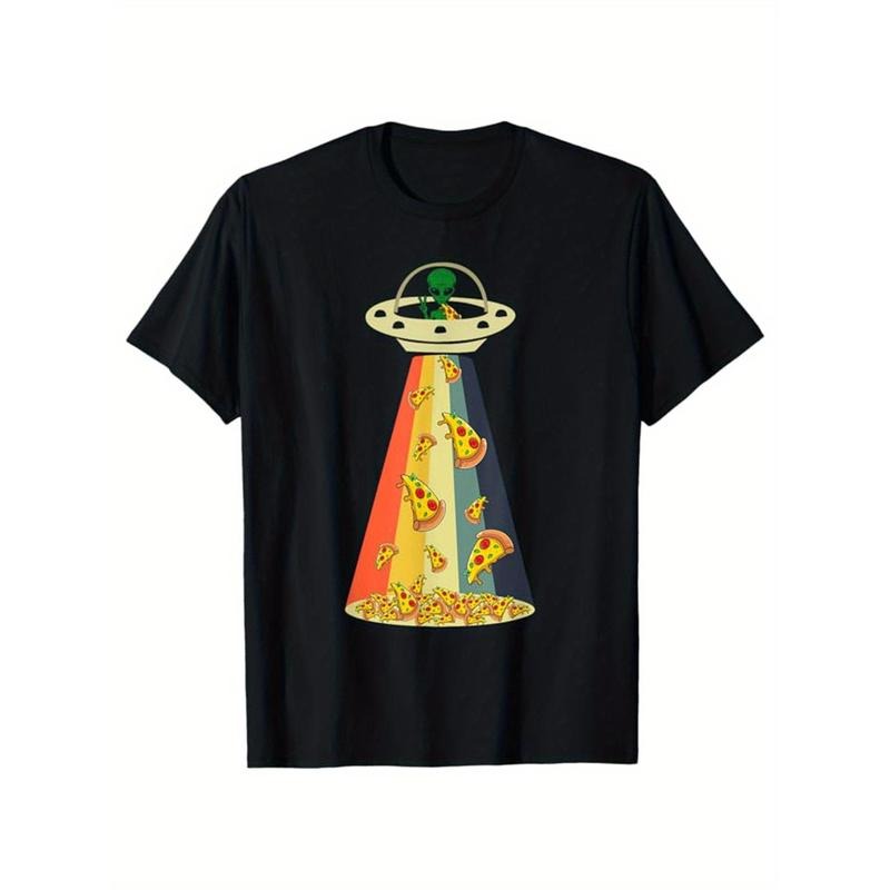 Pizza Printed, Men's Cotton T-shirt, Food Graphic Tee Men's Outdoor Clothes, Men's Clothing, Casual Short Sleeve Crew Neck T-shirt, Soft Comfortable Top made in usastyle{n002}3