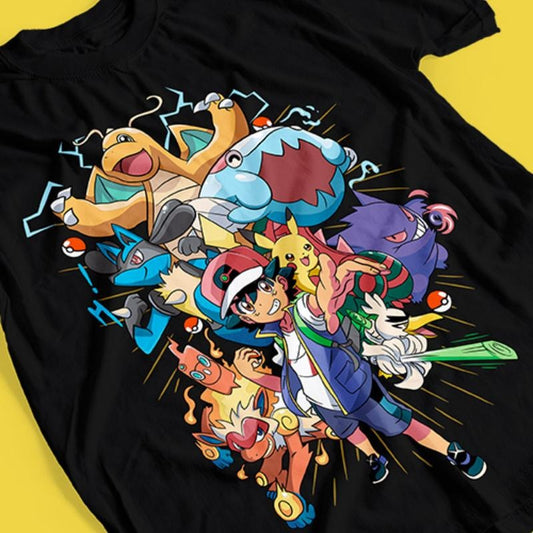 Pocket Monsters Anime T-shirt & Sweatshirt, Ash Pikachu Team Champion Pokemon Graphic Tee, Vintage Oversized Unisex Streetwear, Gift For Men Women
