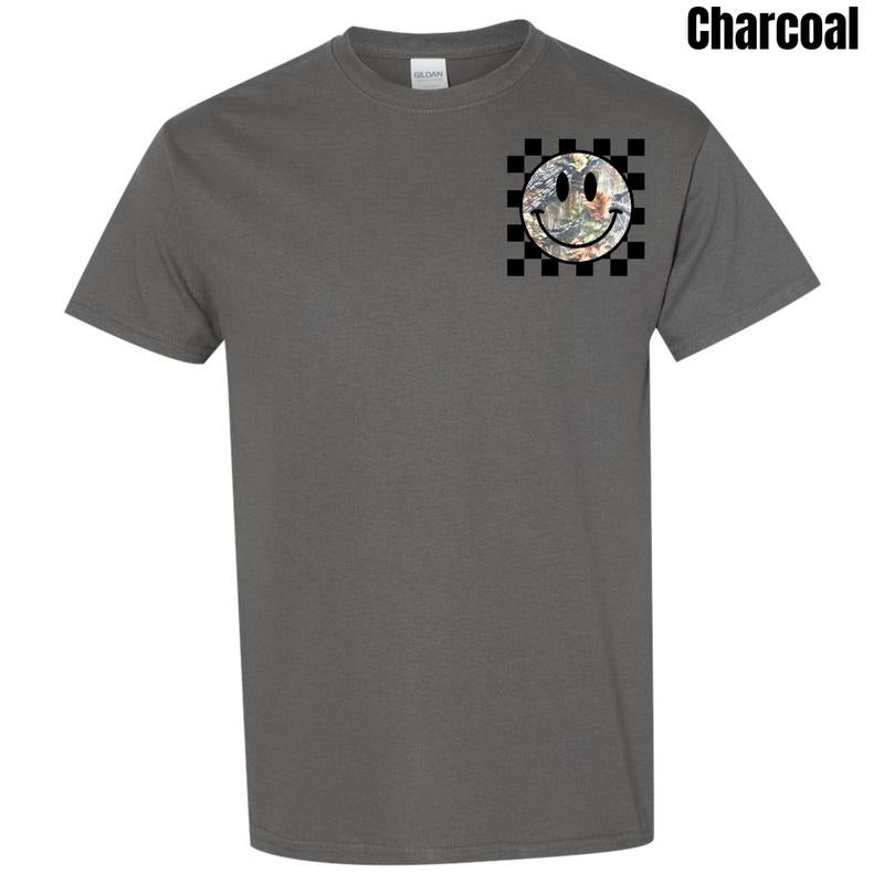Pocket Size - Camo Checker Happy Face Gildan Short Sleeve T-Shirt 'NLB'