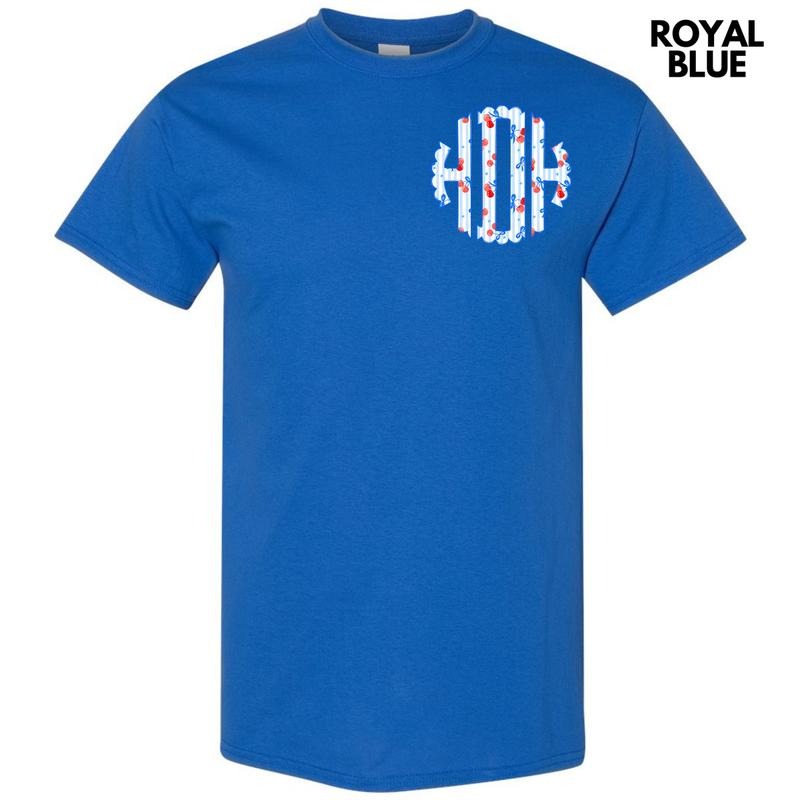 Pocket Size - Cherry Stripe Monogram Gildan Short Sleeve T-Shirt 'NLB'