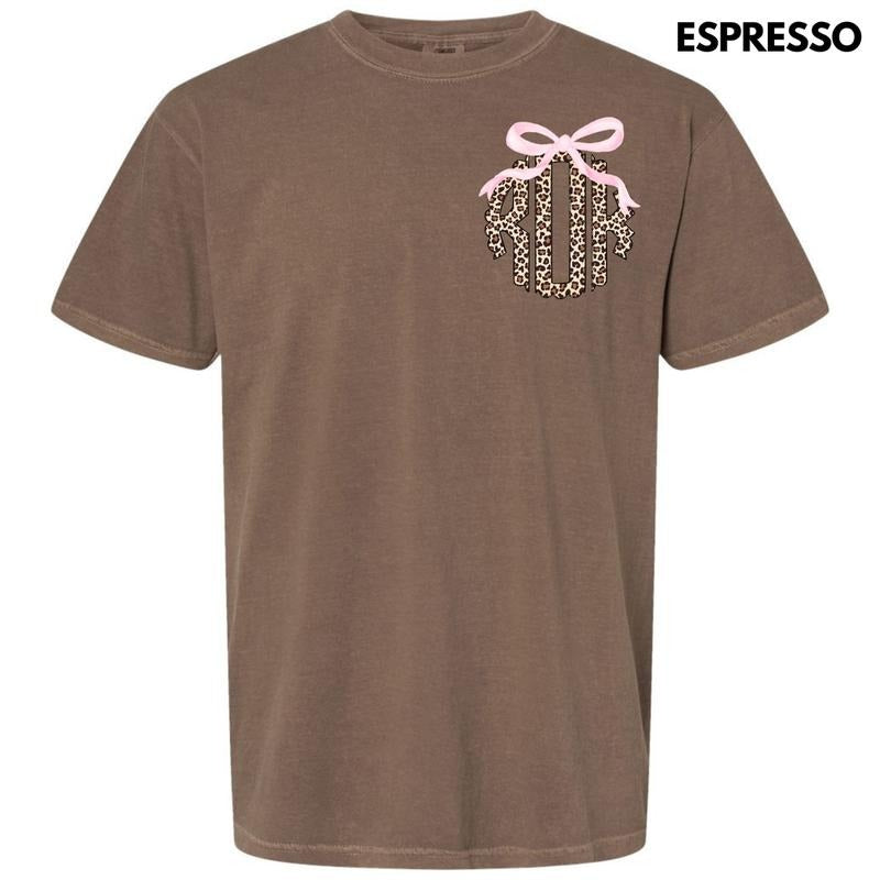 Pocket Size - Pink Bow Cheetah Monogram Comfort Colors T-Shirt 'NLB'