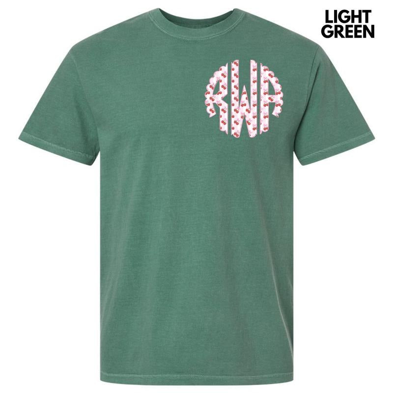 Pocket Size - Strawberry Stripe Monogram Comfort Colors T-Shirt 'NLB'