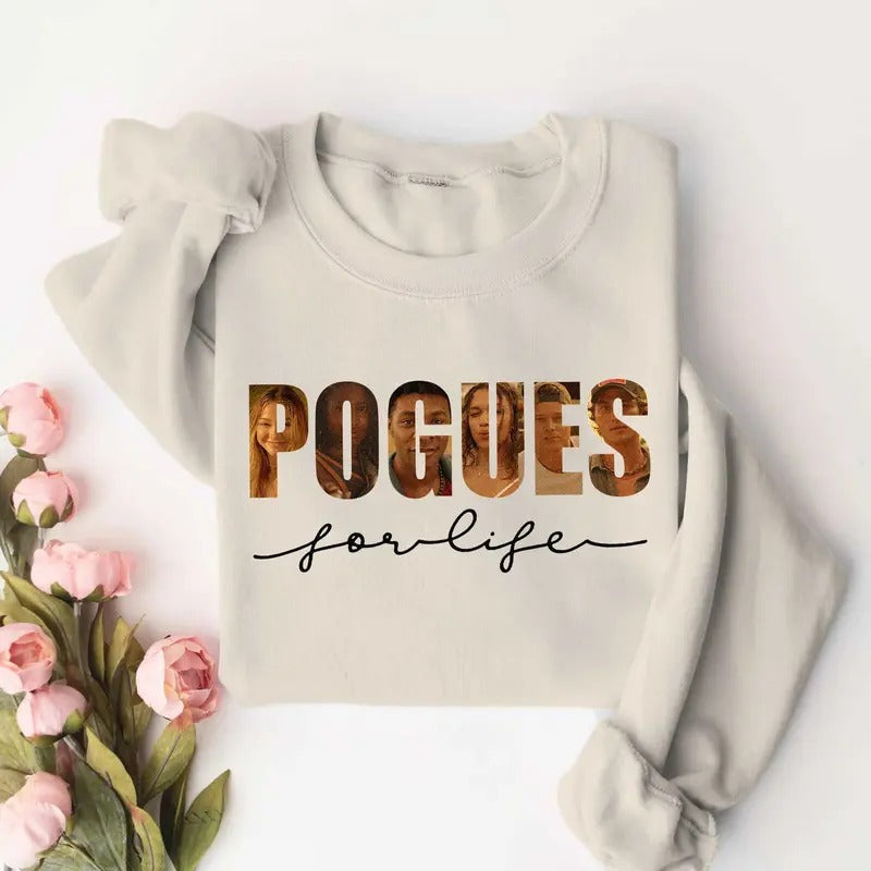 Pogue For Life Outer Banks Cast Outline Sweatshirt, OBX Friends Theme Season 4 Merch, Vintage Heavy Cotton Outfit, Netflix Fan Gift Classic Fabric