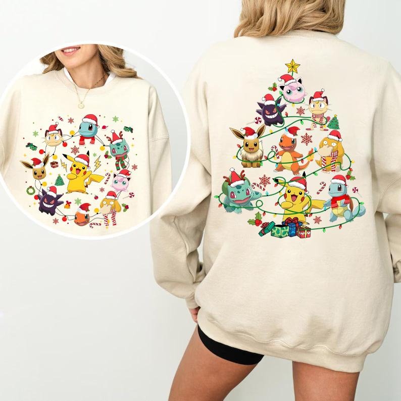Pokemon Christmas Tree Sweatshirt, Christmas Shirts for Anime Lovers, 90's Pokemon Lovers Christmas SweatShirt, Pokémon Christmas Sweatshirt, Bulbasaur Christmas Shirt, Pikachu Christmas, Charizard Christmas Sweatshirt, Christmas Cartoon Shirt, Spyduck