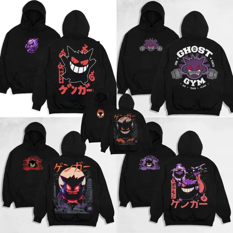 Pokemon Gengar Gym, Kaiju, Trio, Dark Ghost Hoodie, Anime Shirt, manga Shirt, Christmas gift, Retro Cool Japanese Manga Top Menswear Womenswear