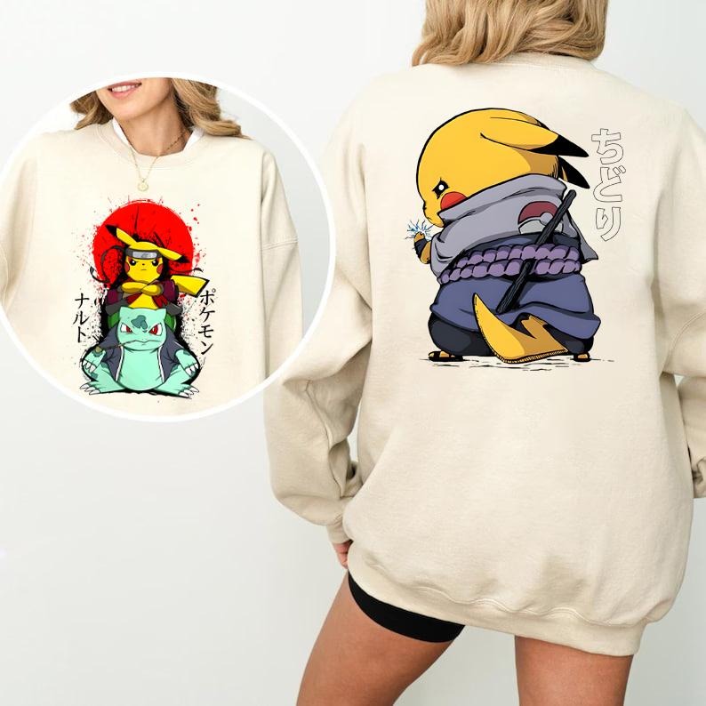 Pokemon Tshirt Sweatshirt Hoodie, Pokemon Shirt, Bulbasaur Shirt, Pokemon Fans, Anime Sweater, Pikachu and Bulbasaur Shirt, Pikachu Pokemon Sweatshirt