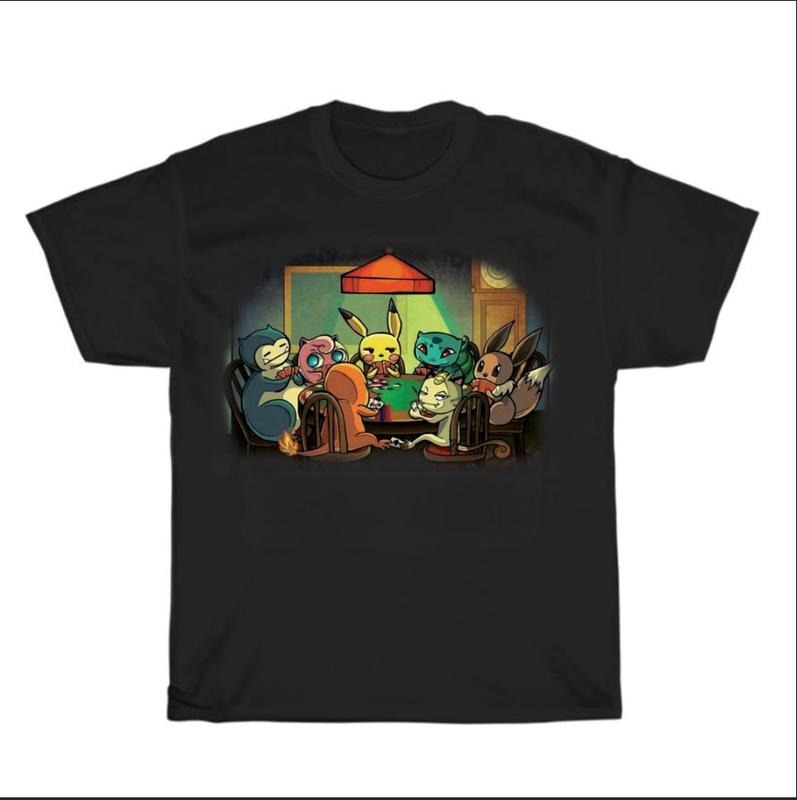 Pokermon T-Shirt, The famous painting "Dogs Playing Poker" meets Pokemon in this cute Shirt Streetwear Comfort Summer Printed Tshirt