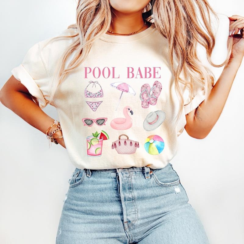 Pool Babe T-Shirt, Hello Summer T-Shirt, Summer Vibes T-Shirt, Beach T-Shirt, Social Club T-Shirt, Coquette T-Shirt, Retro Summer T-Shirt