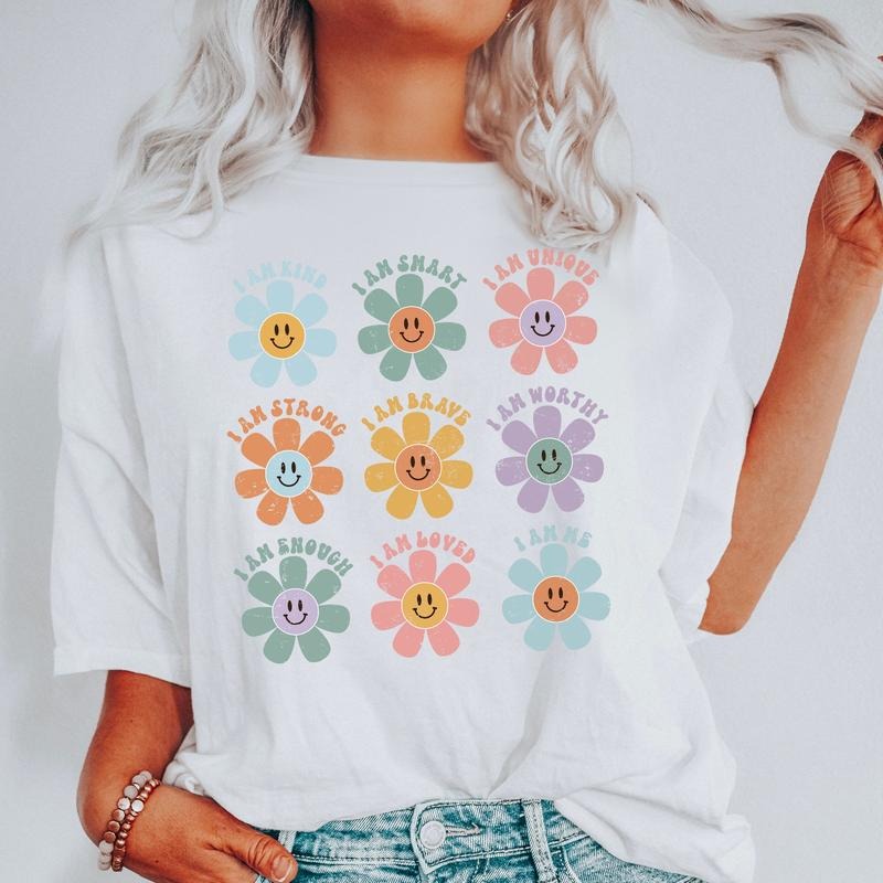 Positive Affirmations, Daisy, Retro, Comfort Colors Tshirtstyle{n002}2