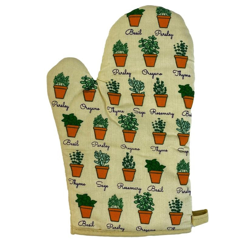 Potted Herbs Oven Mitt Cute Chef Spices Gardening Lover Gift Novelty Kitchen Glove Funny Graphic Kitchenwear Funny Environmental Novelty Cookware Yellow
